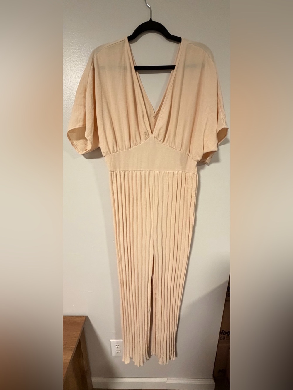 Zenana Outfitters Pleated Cream Jumpsuit